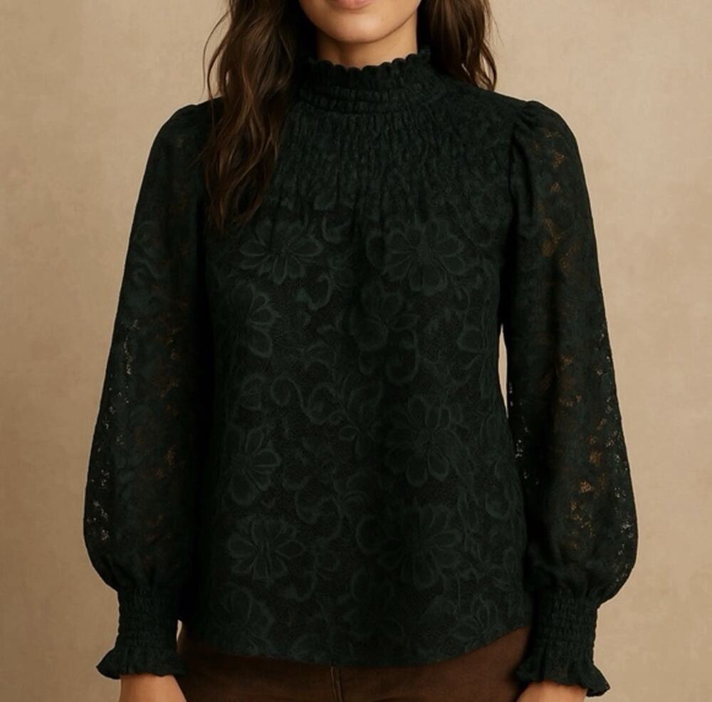 NEW Lace Victorian Steampunk Top High Neck Whimsigoth Fairy Romantic Green 1X